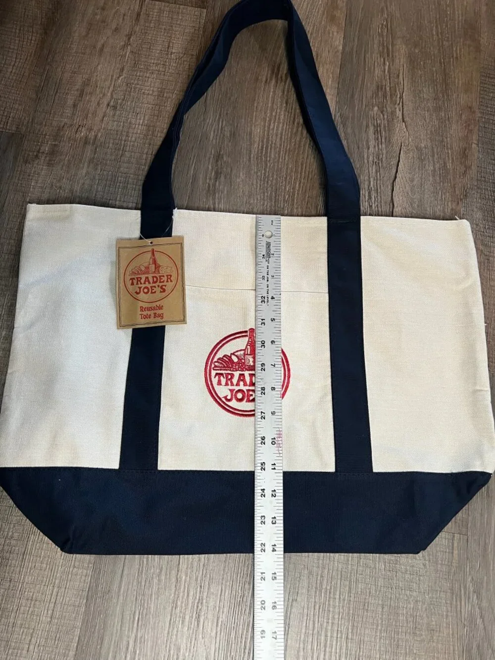 Set of 2 Trader Joe's Navy Blue Canvas Tote & Stand-Up Collapsible Bag (FL1124)